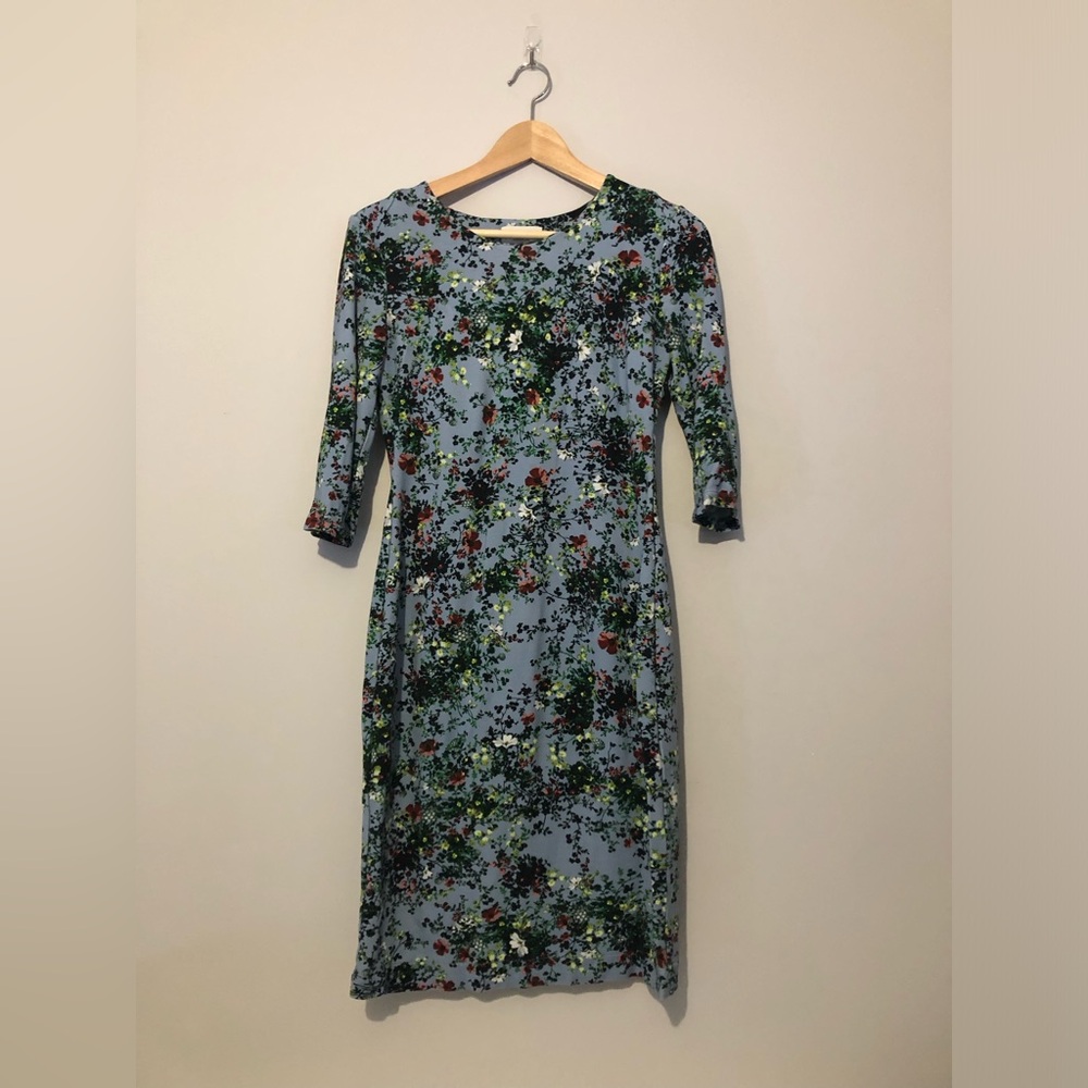ERDEM Light Blue Multicolor Floral 3/4 Sleeve Women’s 8 MIDI Dress